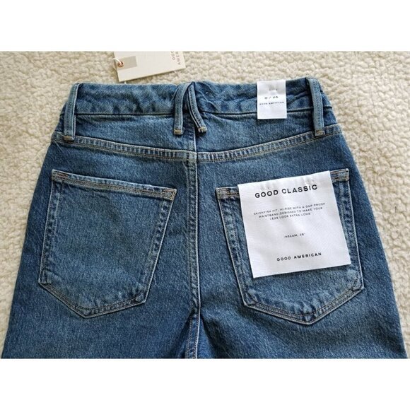 Good American Good Classic Skinnyish Fit Raw Hem Blue Hi-Rise Jeans Sz 0/25 - Picture 7 of 10